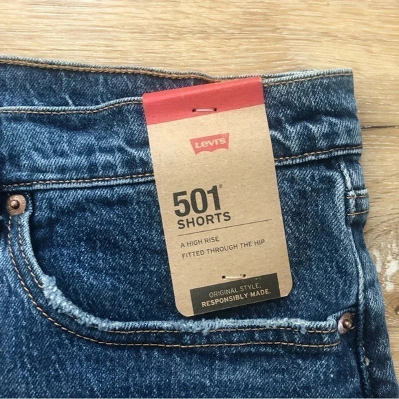 Levi's Salsa Mood Cut-Off Hem 501 Denim Shorts Medium Wash Size 18 & 22 NWT - Picture 3 of 7